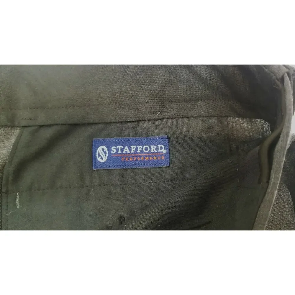 N) Stafford Performance Men's Gray 44 x 30 Classic Fit Flat Front Dress Pants